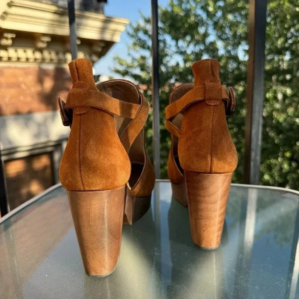 New Free People Cedar Heeled Clogs Suede Brown 8.5 - Picture 9 of 13